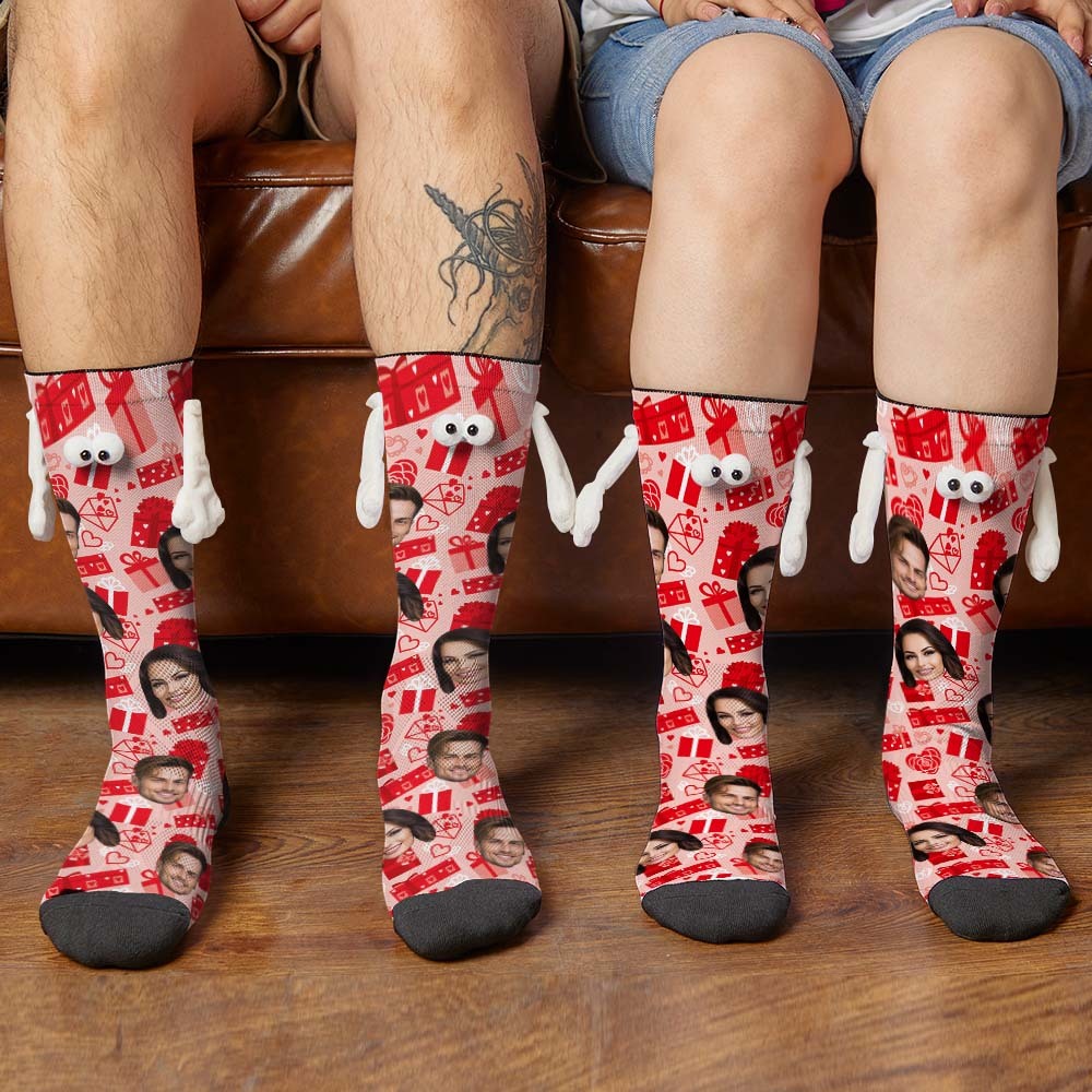 Custom Face Socks Funny Doll Mid Tube Red Socks Magnetic Holding Hands Socks Valentine's Day Gifts - MyFaceSocksAu