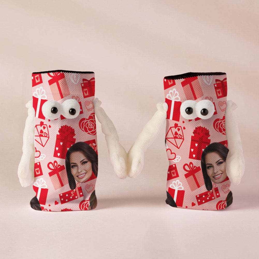 Custom Face Socks Funny Doll Mid Tube Red Socks Magnetic Holding Hands Socks Valentine's Day Gifts - MyFaceSocksAu