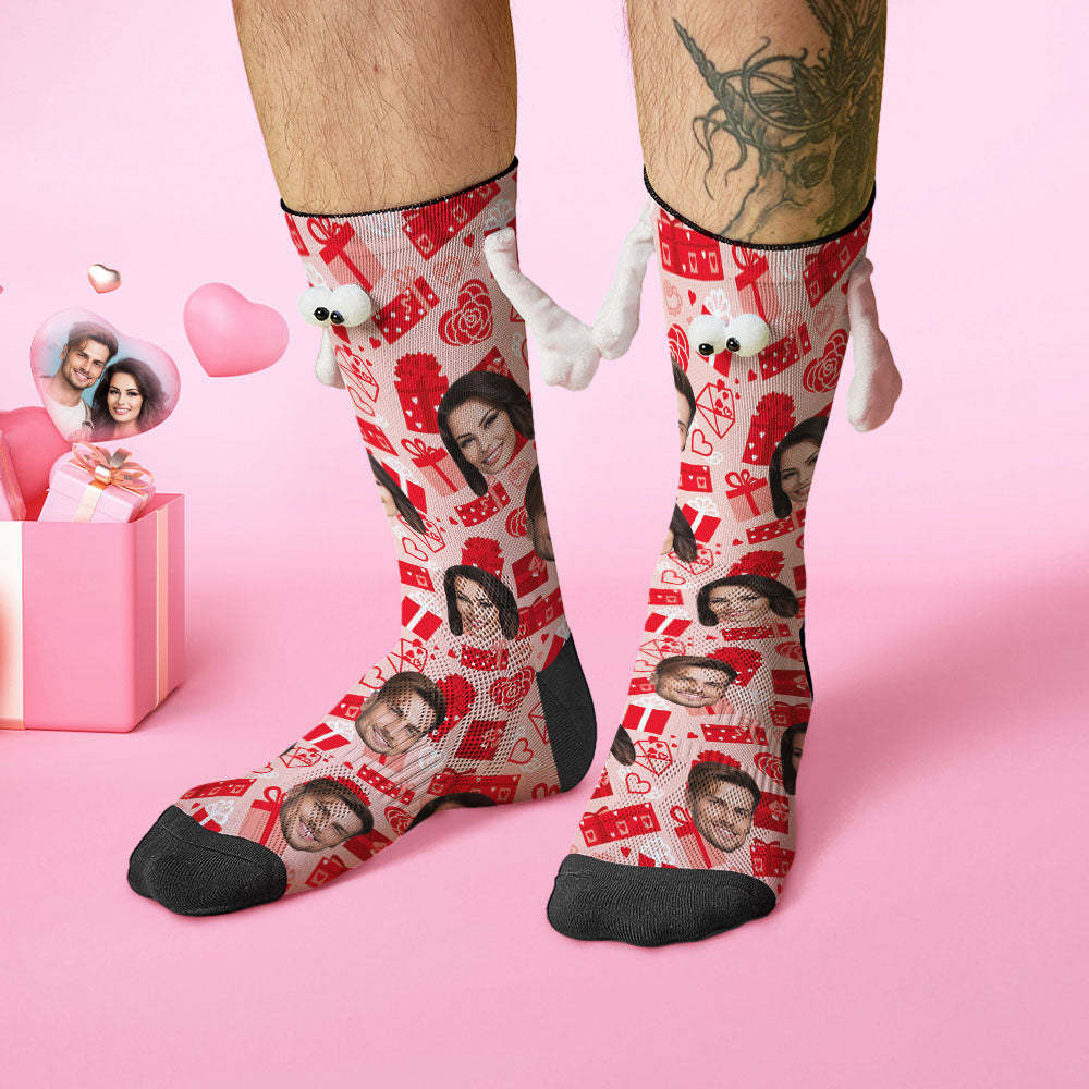 Custom Face Socks Funny Doll Mid Tube Red Socks Magnetic Holding Hands Socks Valentine's Day Gifts - MyFaceSocksAu