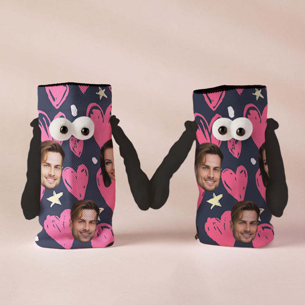 Custom Face Socks Funny Doll Mid Tube Socks Magnetic Holding Hands Socks Happy Valentine's Day - MyFaceSocksAu
