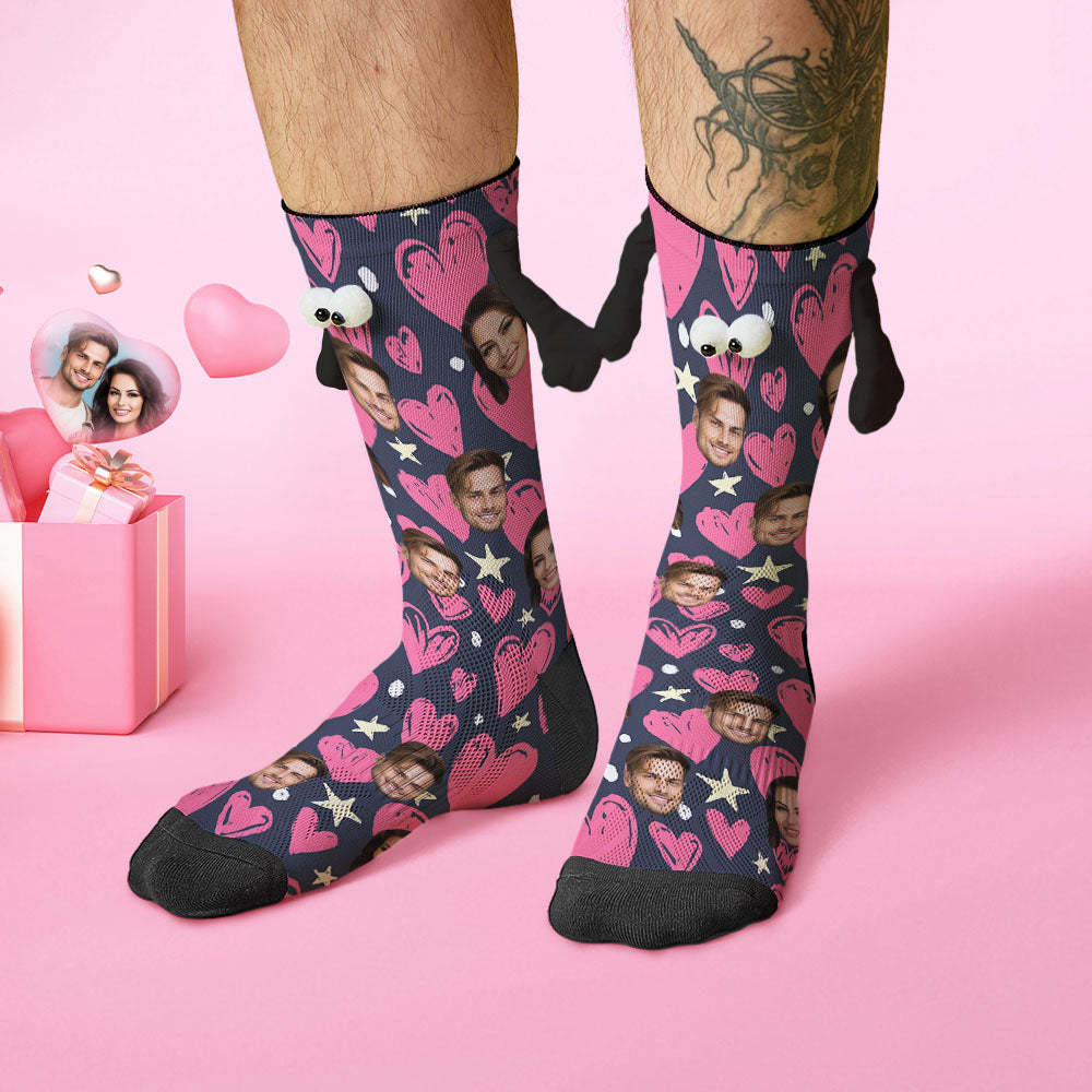 Custom Face Socks Funny Doll Mid Tube Socks Magnetic Holding Hands Socks Happy Valentine's Day - MyFaceSocksAu