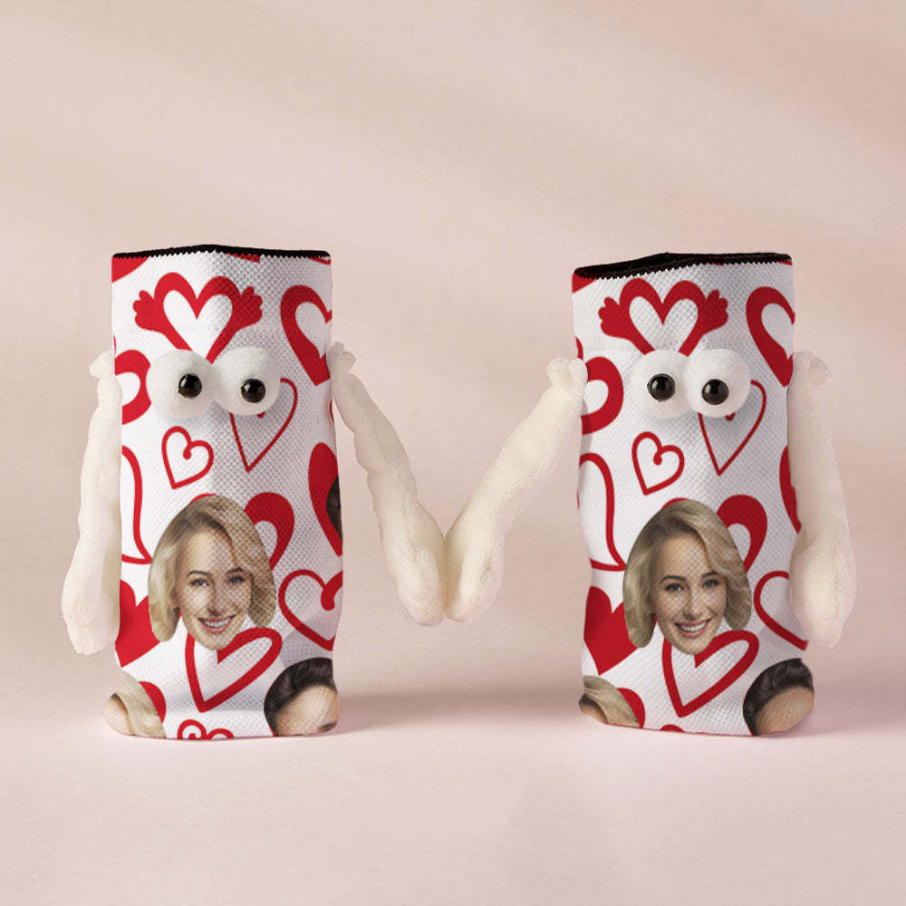 Custom Face Socks Funny Doll Mid Tube Socks Magnetic Holding Hands Socks Red Heart Valentine's Day Gifts-MyFaceSocksAu