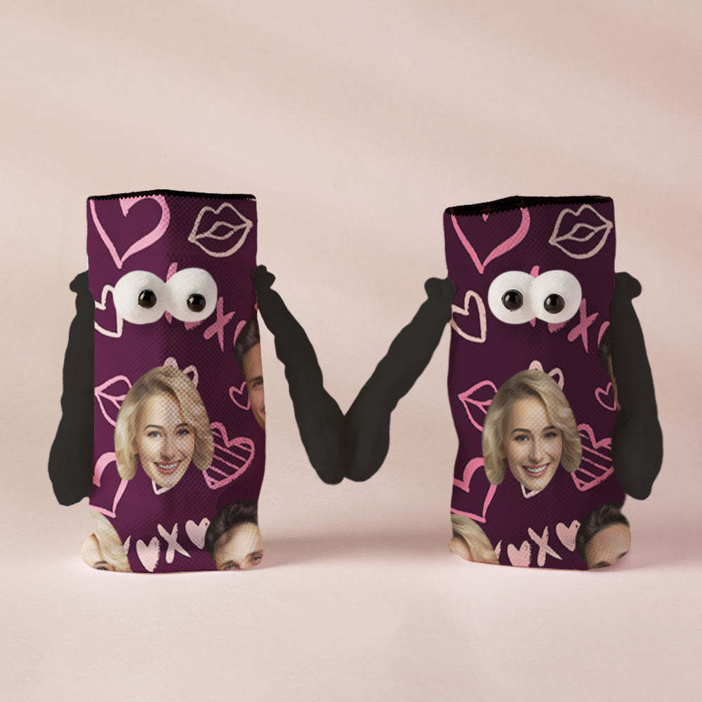 Custom Face Socks Funny Doll Mid Tube Socks Magnetic Holding Hands Socks XOXO Valentine's Day Gifts - MyFaceSocksAu