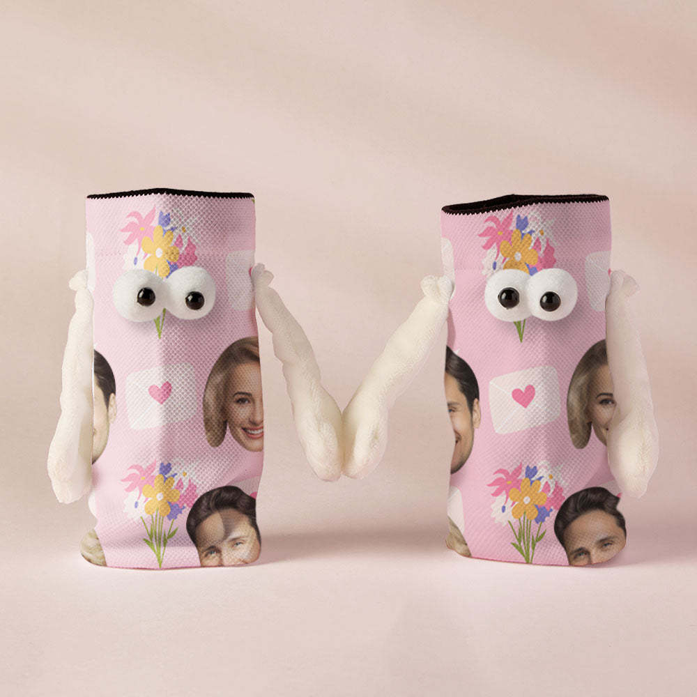 Custom Face Socks Funny Doll Mid Tube Socks Magnetic Holding Hands Socks Flower Valentine's Day Gifts - MyFaceSocksAu