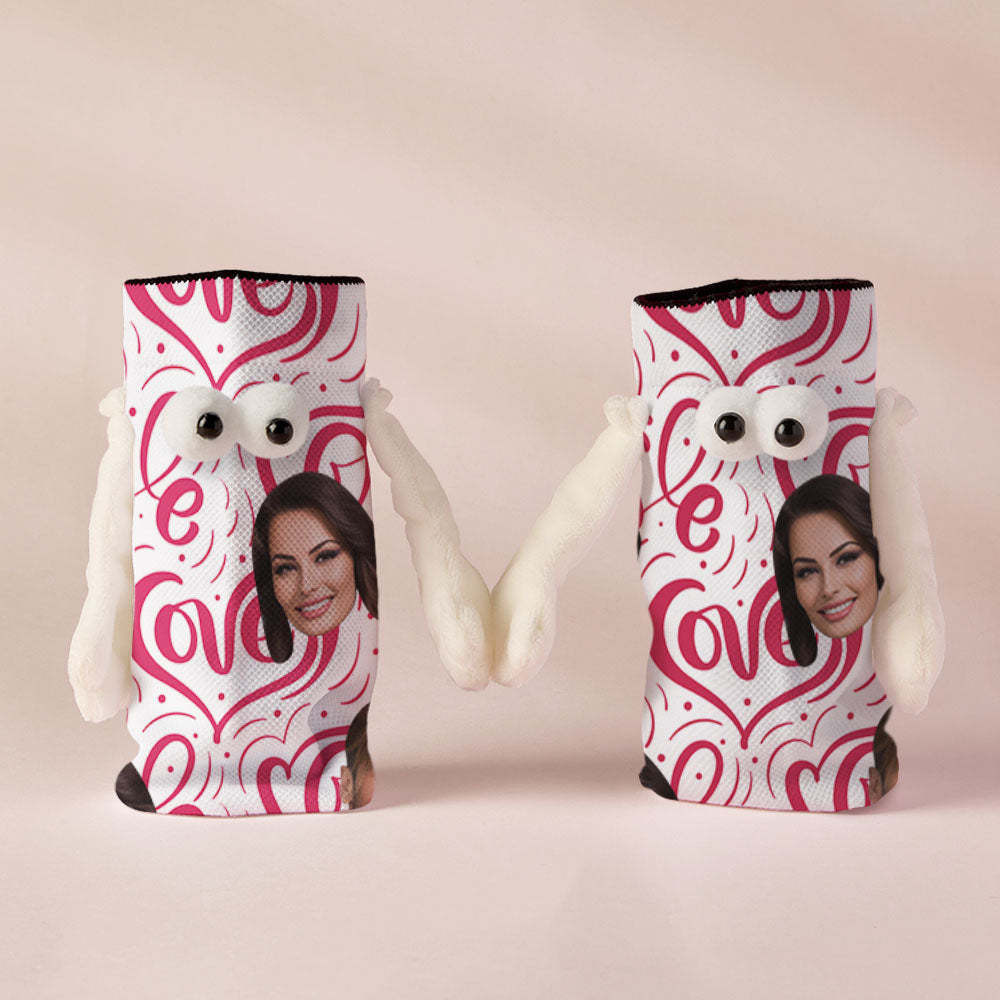 Custom Face Socks Funny Doll Mid Tube Socks Magnetic Holding Hands Socks Love Heart Valentine's Day Gifts - MyFaceSocksAu