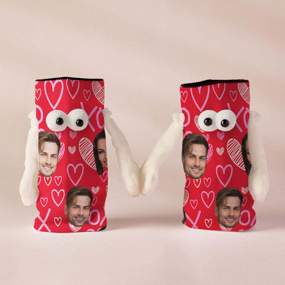 Custom Face Socks Funny Doll Mid Tube Red Socks Magnetic Holding Hands Socks XOXO Valentine's Day Gifts - MyFaceSocksAu