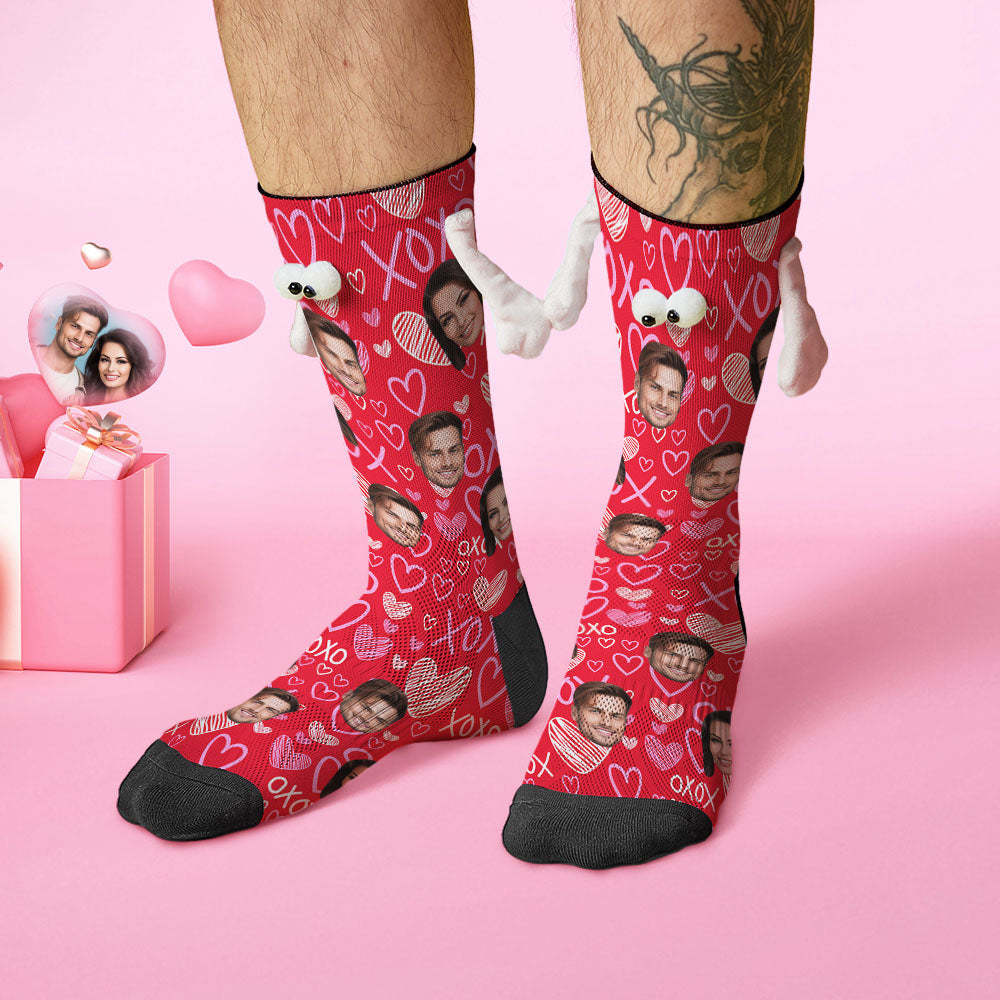 Custom Face Socks Funny Doll Mid Tube Red Socks Magnetic Holding Hands Socks XOXO Valentine's Day Gifts - MyFaceSocksAu