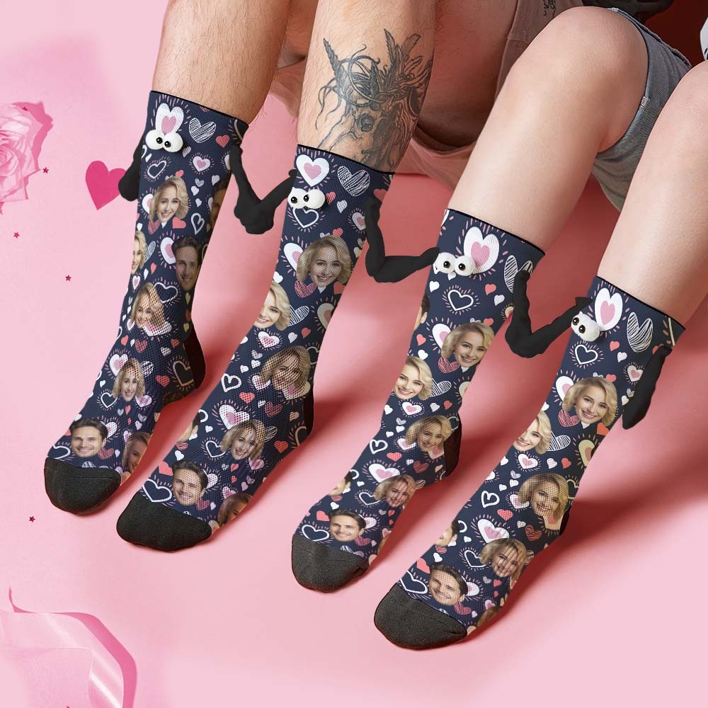 Custom Face Socks Funny Doll Mid Tube Socks Magnetic Holding Hands Socks Valentine's Day Gifts-MyFaceSocksAu