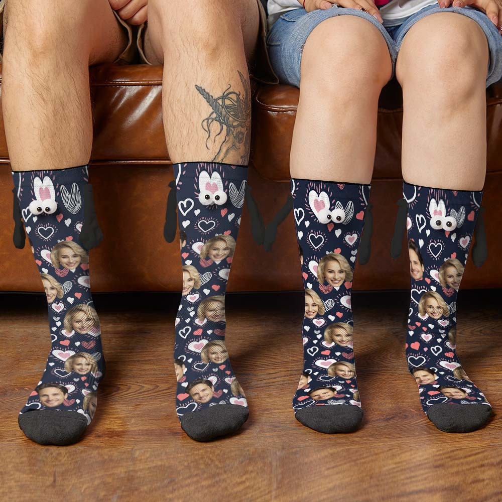 Custom Face Socks Funny Doll Mid Tube Socks Magnetic Holding Hands Socks Valentine's Day Gifts-MyFaceSocksAu