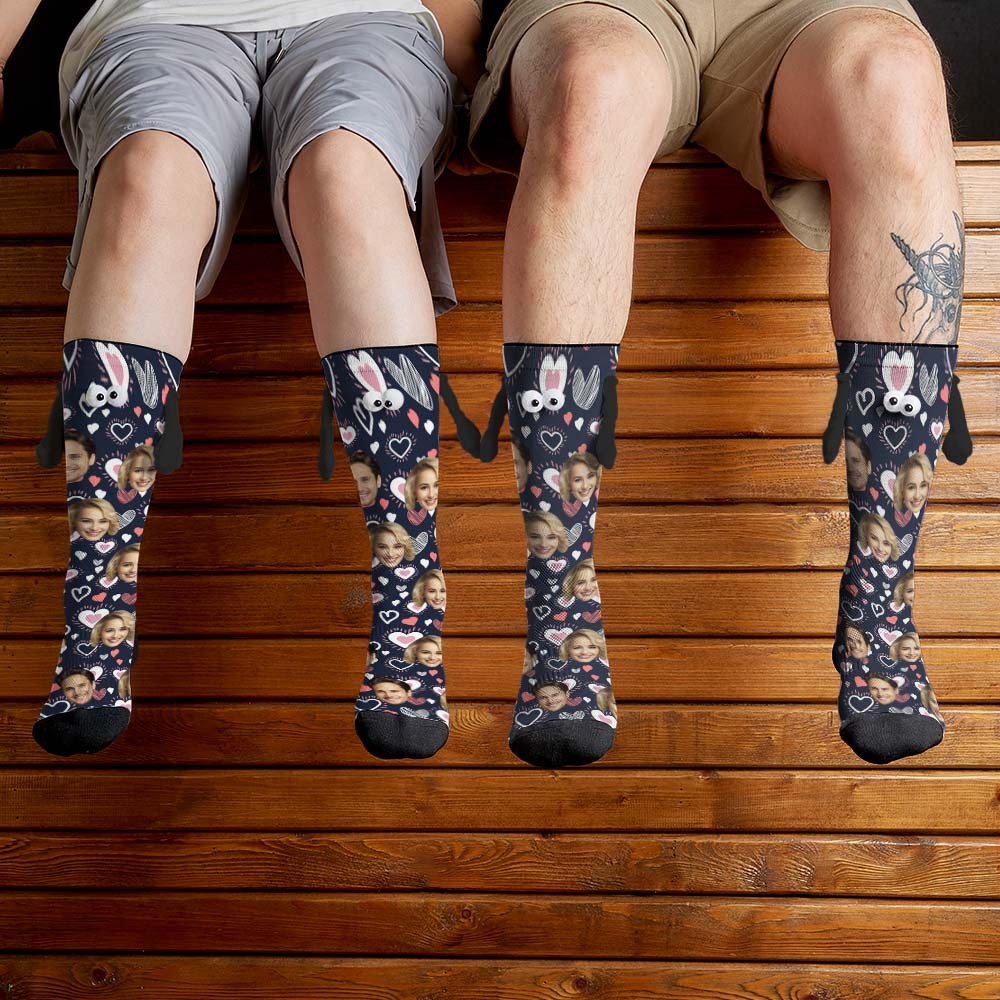 Custom Face Socks Funny Doll Mid Tube Socks Magnetic Holding Hands Socks Valentine's Day Gifts-MyFaceSocksAu
