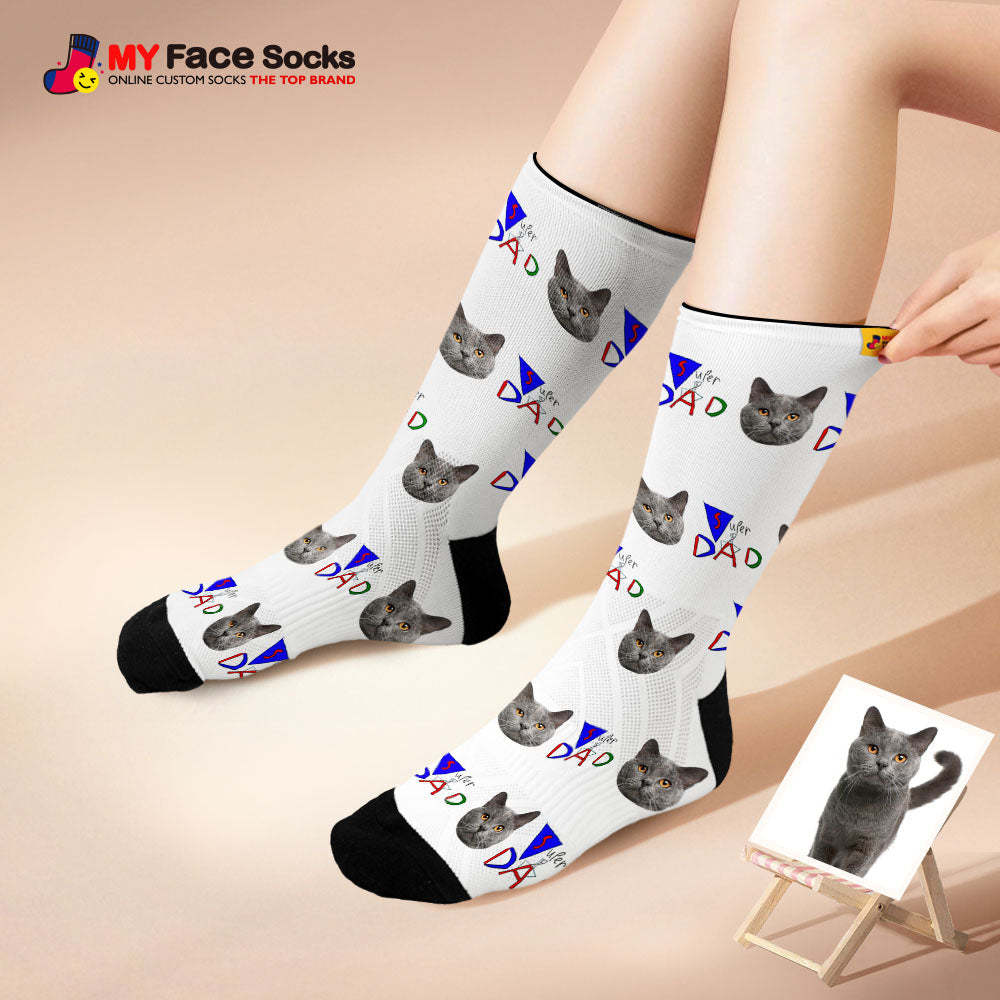Custom Breathable Face Socks Super Dad Face Socks Gift For Father's Day - MyFaceSocksAu