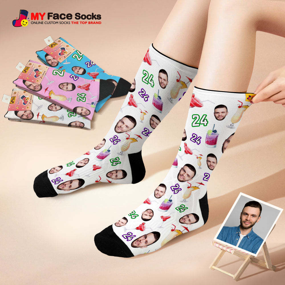 Custom Breathable Face Socks Number And Face Socks Birthday Desserts And Drinks - MyFaceSocksAu