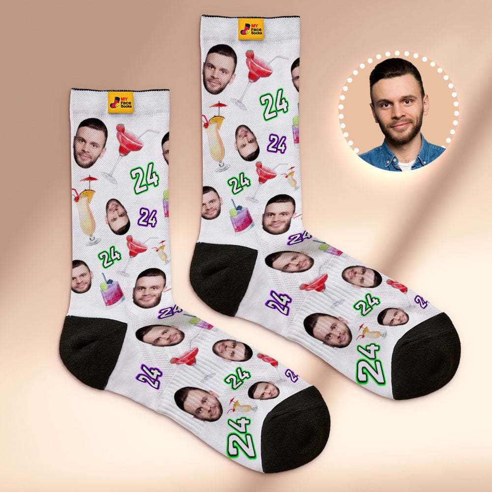 Custom Breathable Face Socks Number And Face Socks Birthday Desserts And Drinks - MyFaceSocksAu