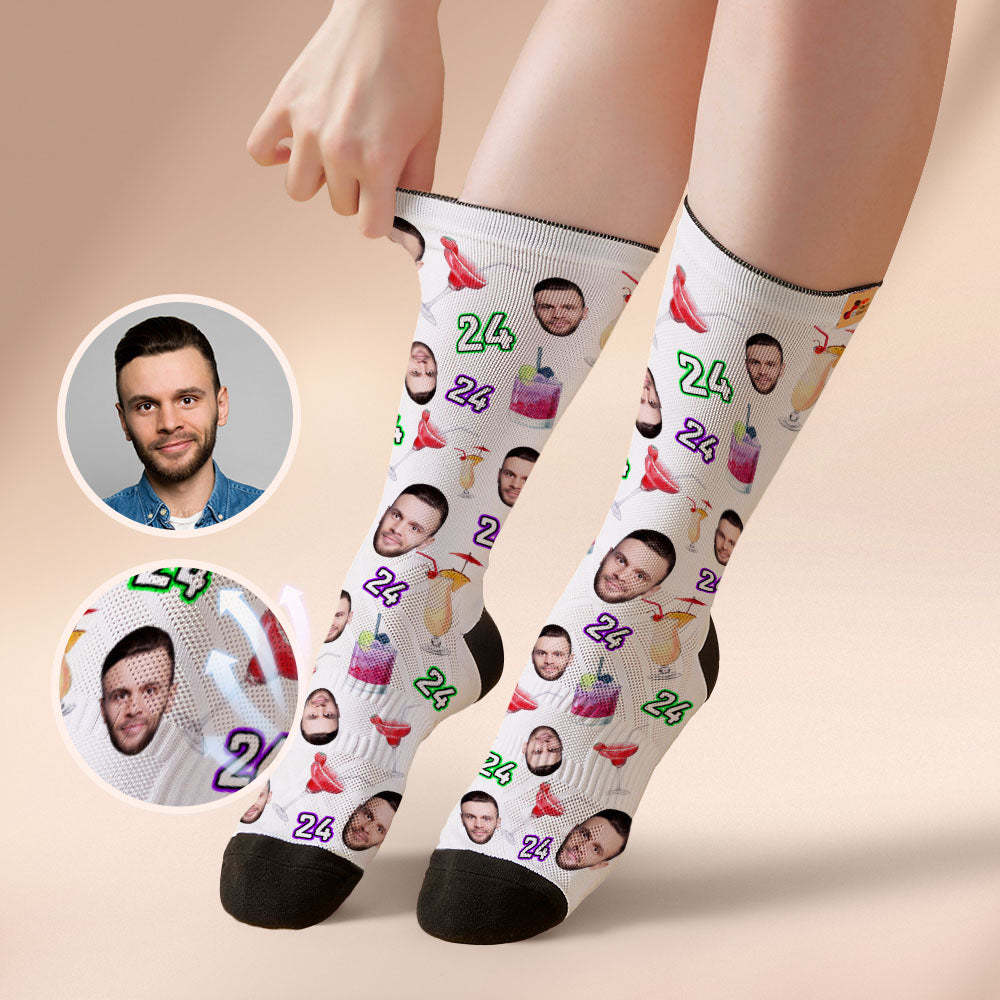 Custom Breathable Face Socks Number And Face Socks Birthday Desserts And Drinks - MyFaceSocksAu