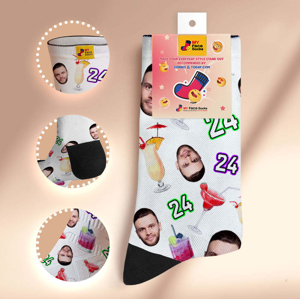 Custom Breathable Face Socks Number And Face Socks Birthday Desserts And Drinks - MyFaceSocksAu