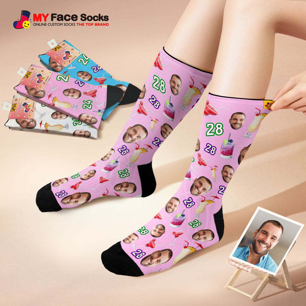Custom Breathable Face Socks Number And Face Socks Birthday Desserts And Drinks - MyFaceSocksAu