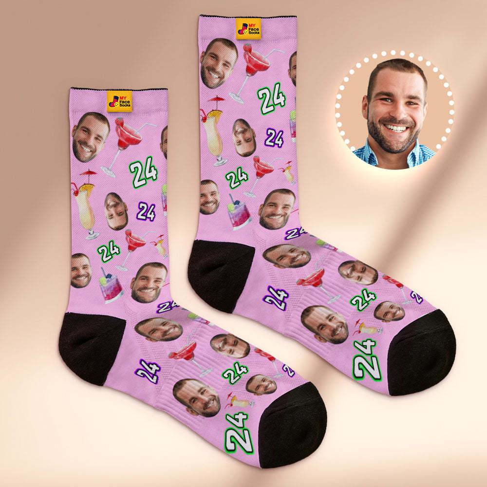 Custom Breathable Face Socks Number And Face Socks Birthday Desserts And Drinks - MyFaceSocksAu