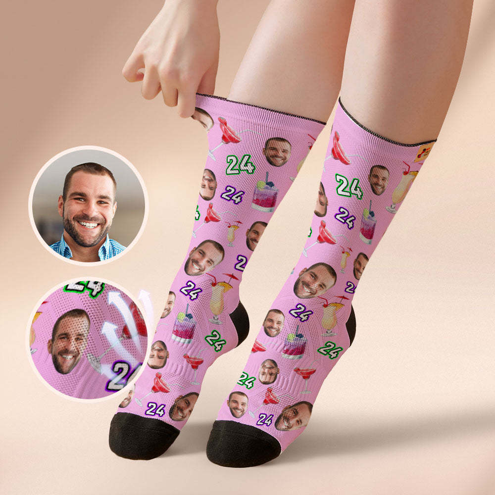 Custom Breathable Face Socks Number And Face Socks Birthday Desserts And Drinks - MyFaceSocksAu
