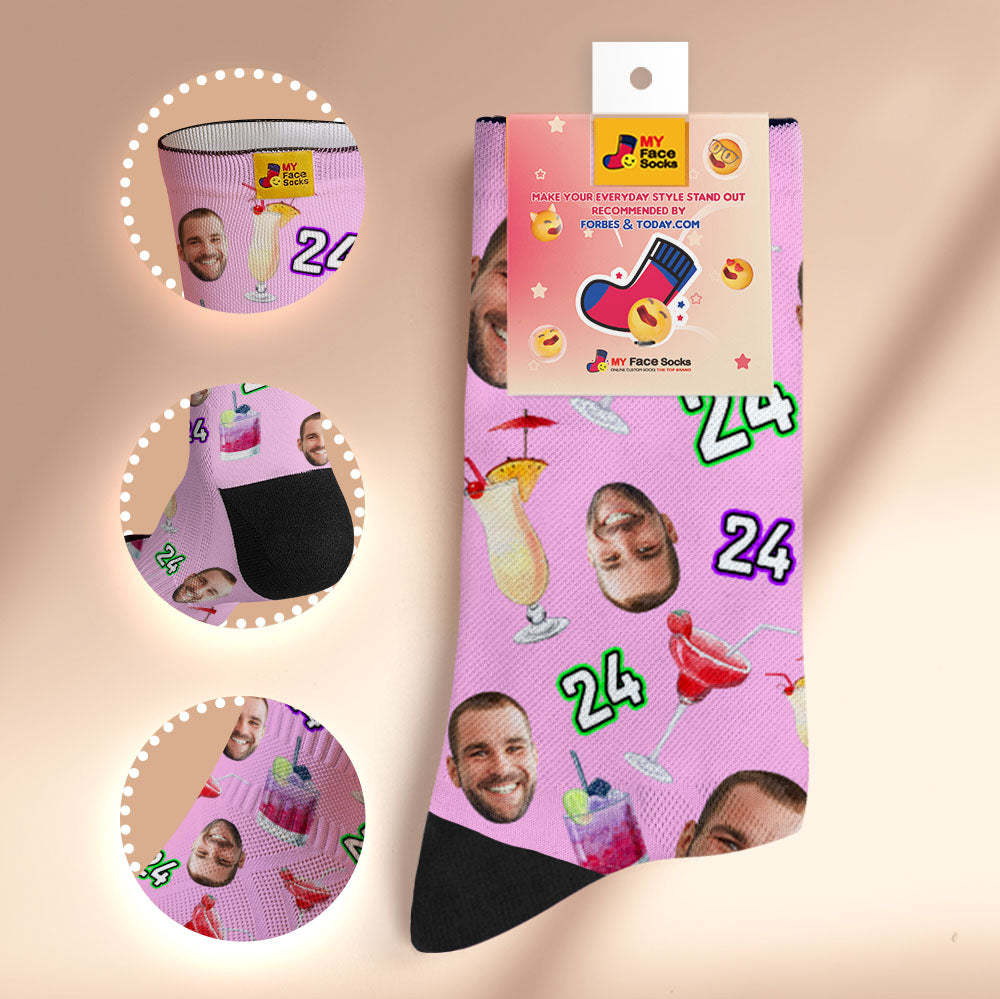 Custom Breathable Face Socks Number And Face Socks Birthday Desserts And Drinks - MyFaceSocksAu