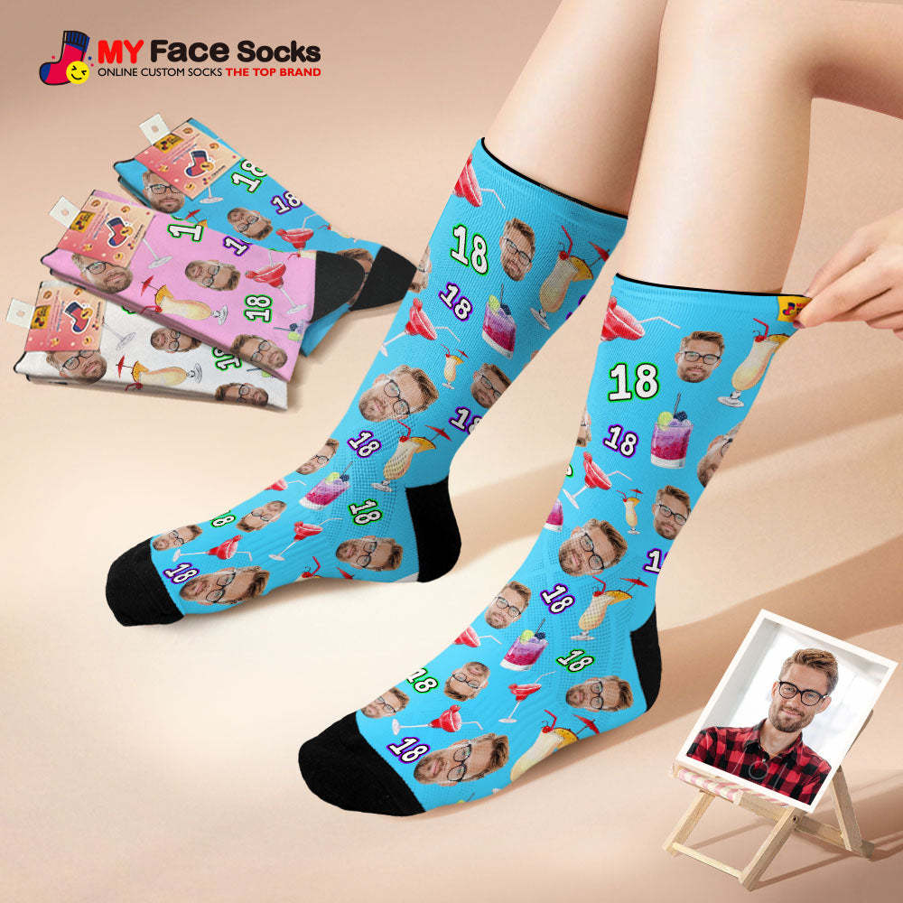 Custom Breathable Face Socks Number And Face Socks Birthday Desserts And Drinks - MyFaceSocksAu