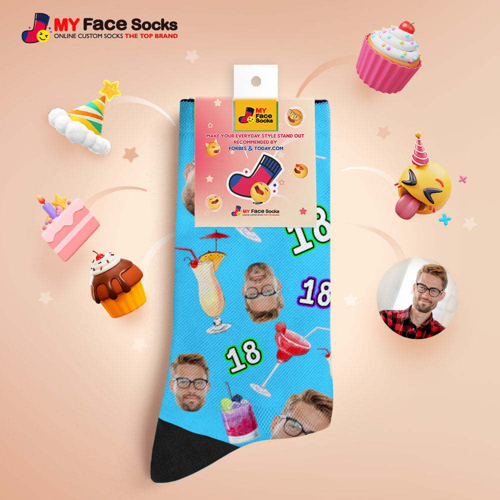 Custom Breathable Face Socks Number And Face Socks Birthday Desserts And Drinks - MyFaceSocksAu
