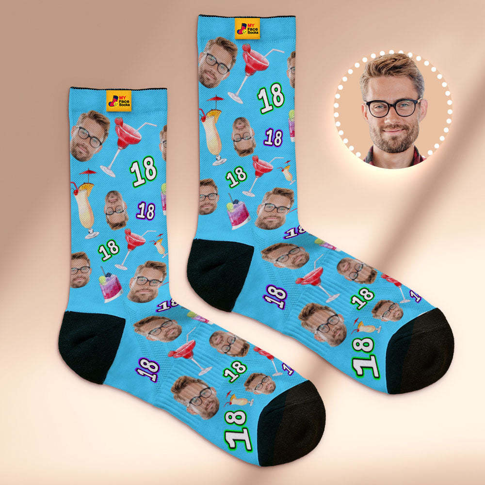 Custom Breathable Face Socks Number And Face Socks Birthday Desserts And Drinks - MyFaceSocksAu