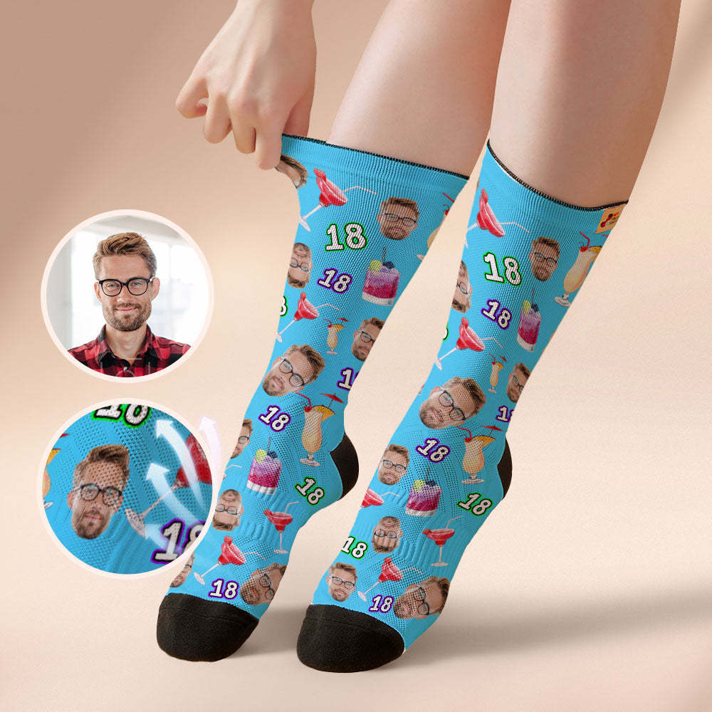 Custom Breathable Face Socks Number And Face Socks Birthday Desserts And Drinks - MyFaceSocksAu
