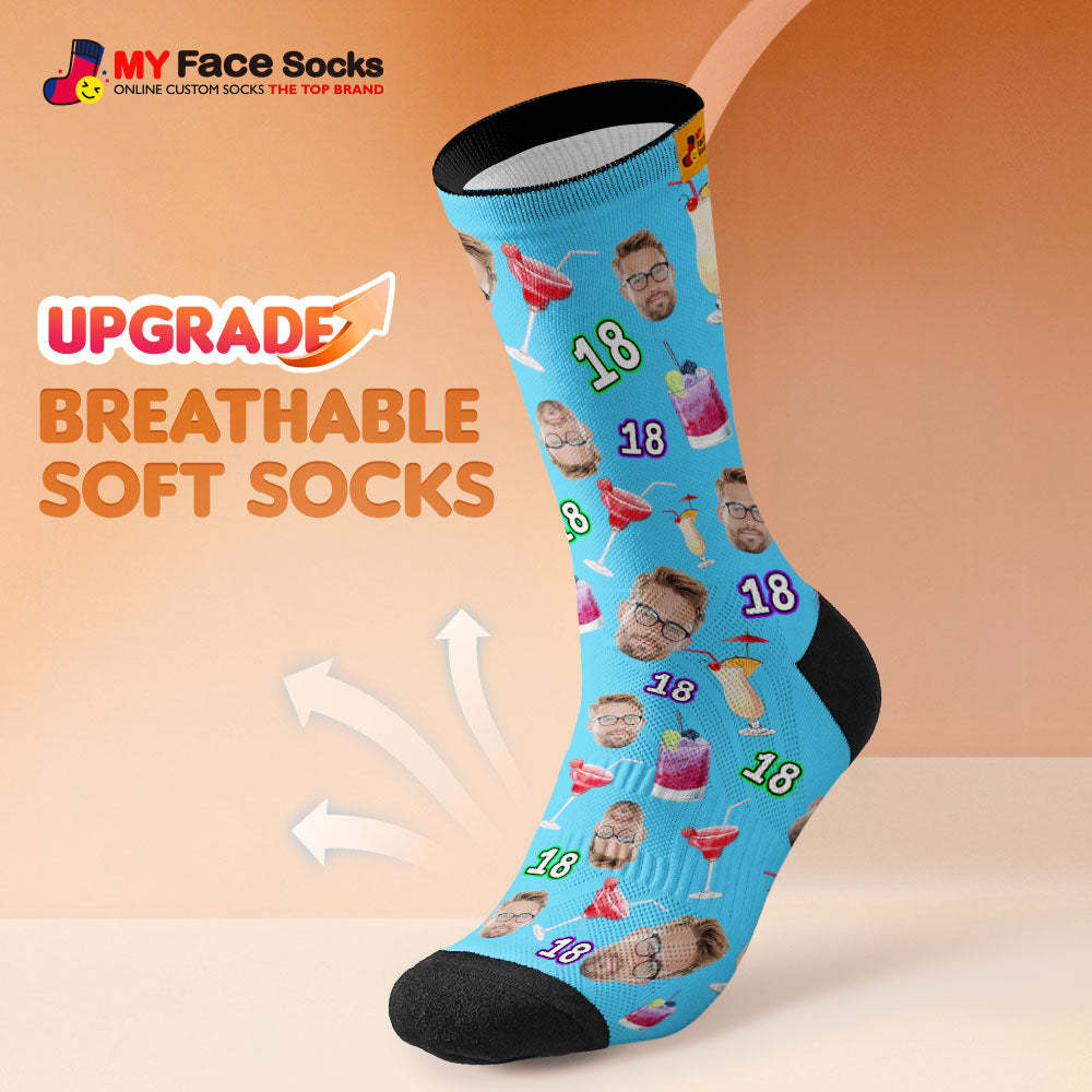 Custom Breathable Face Socks Number And Face Socks Birthday Desserts And Drinks - MyFaceSocksAu