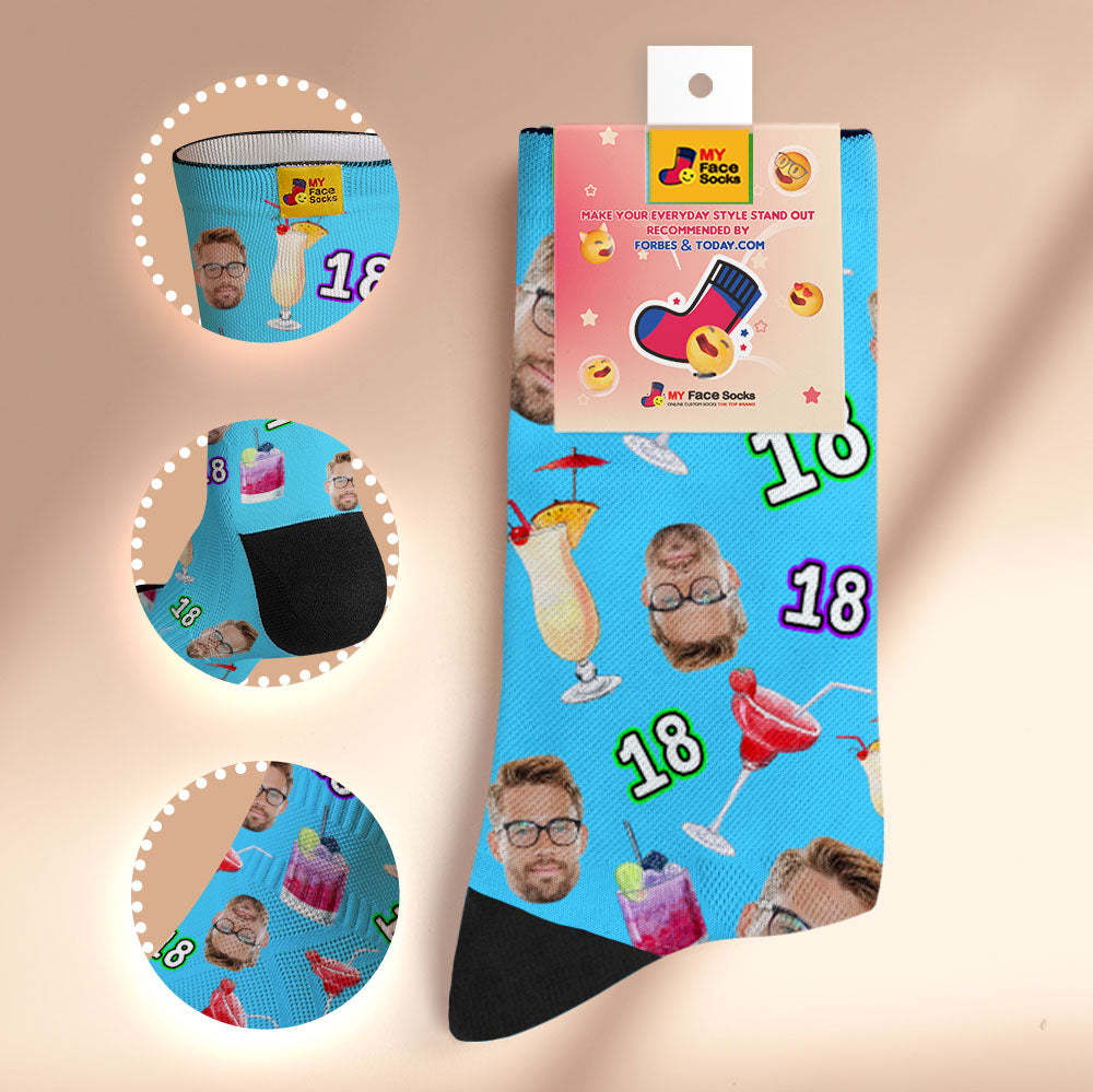 Custom Breathable Face Socks Number And Face Socks Birthday Desserts And Drinks - MyFaceSocksAu