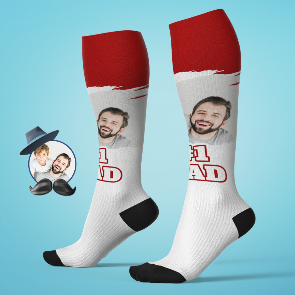 Custom #1 DAD Knee High Socks Personalized Compression Father's Day Tournament Sport Team Baseball Softball Soccer - MyFaceSocksAU