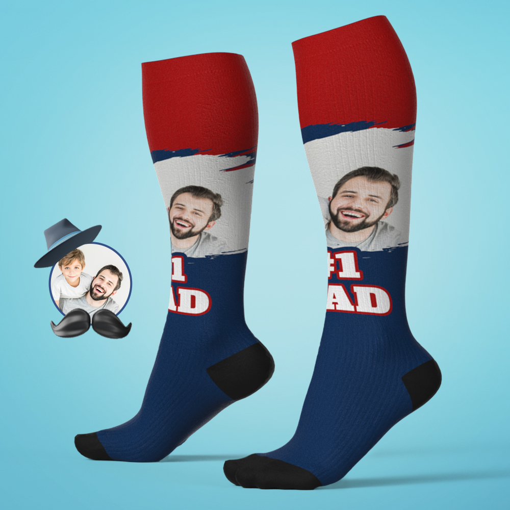 Custom #1 DAD Knee High Socks Personalized Compression Father's Day Tournament Sport Team Baseball Softball Soccer - MyFaceSocksAU