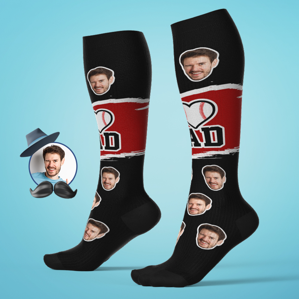Custom I Heart Dad Knee High Socks Personalized Compression Father's Day Tournament Sport Team Baseball Softball Soccer - MyFaceSocksAU