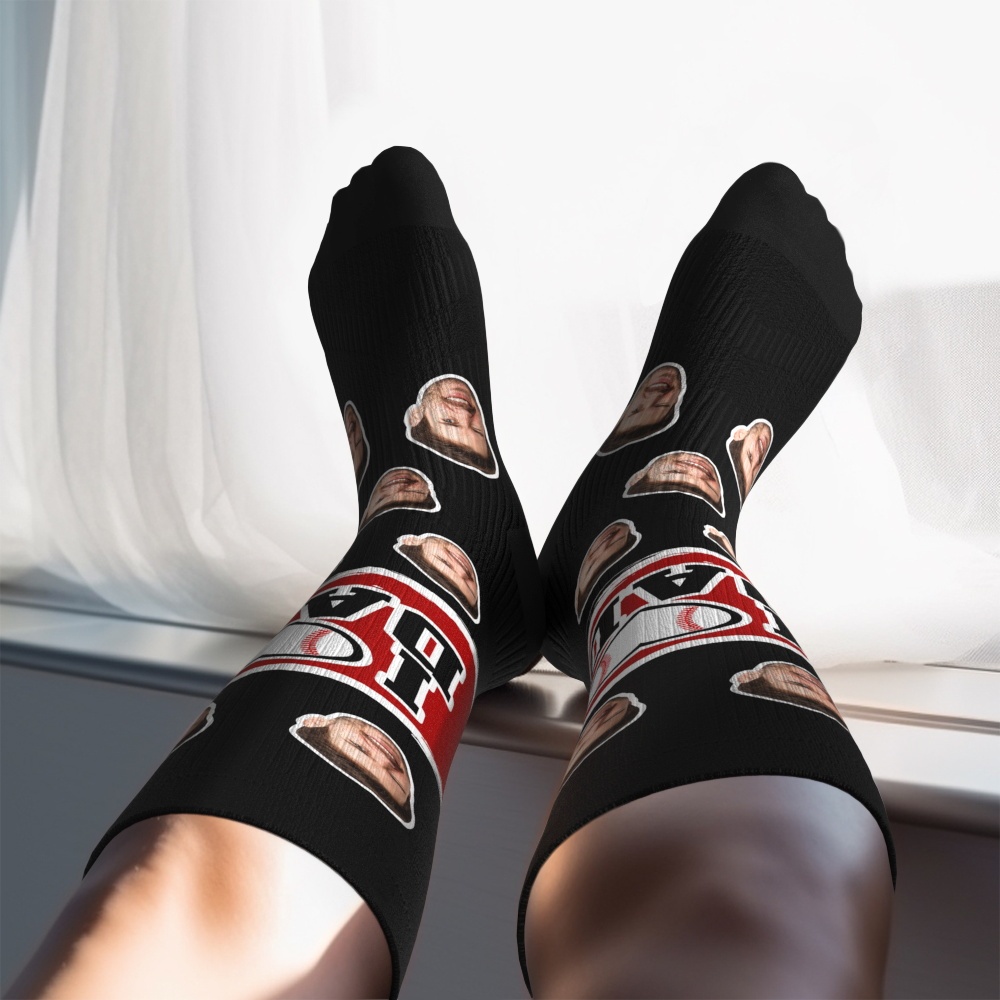 Custom I Heart Dad Knee High Socks Personalized Compression Father's Day Tournament Sport Team Baseball Softball Soccer - MyFaceSocksAU