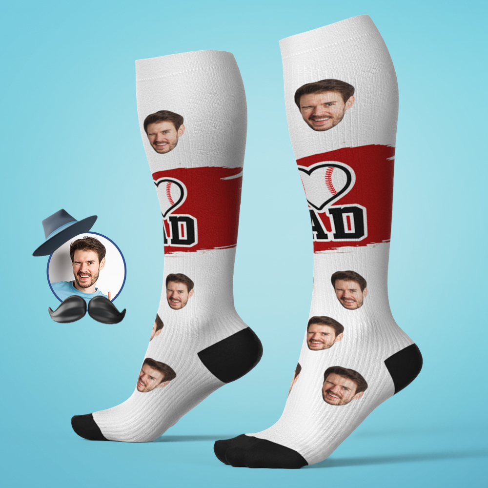 Custom I Heart Dad Knee High Socks Personalized Compression Father's Day Tournament Sport Team Baseball Softball Soccer - MyFaceSocksAU