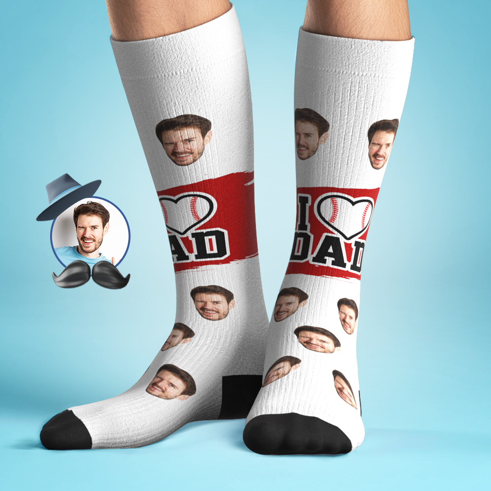 Custom I Heart Dad Knee High Socks Personalized Compression Father's Day Tournament Sport Team Baseball Softball Soccer - MyFaceSocksAU
