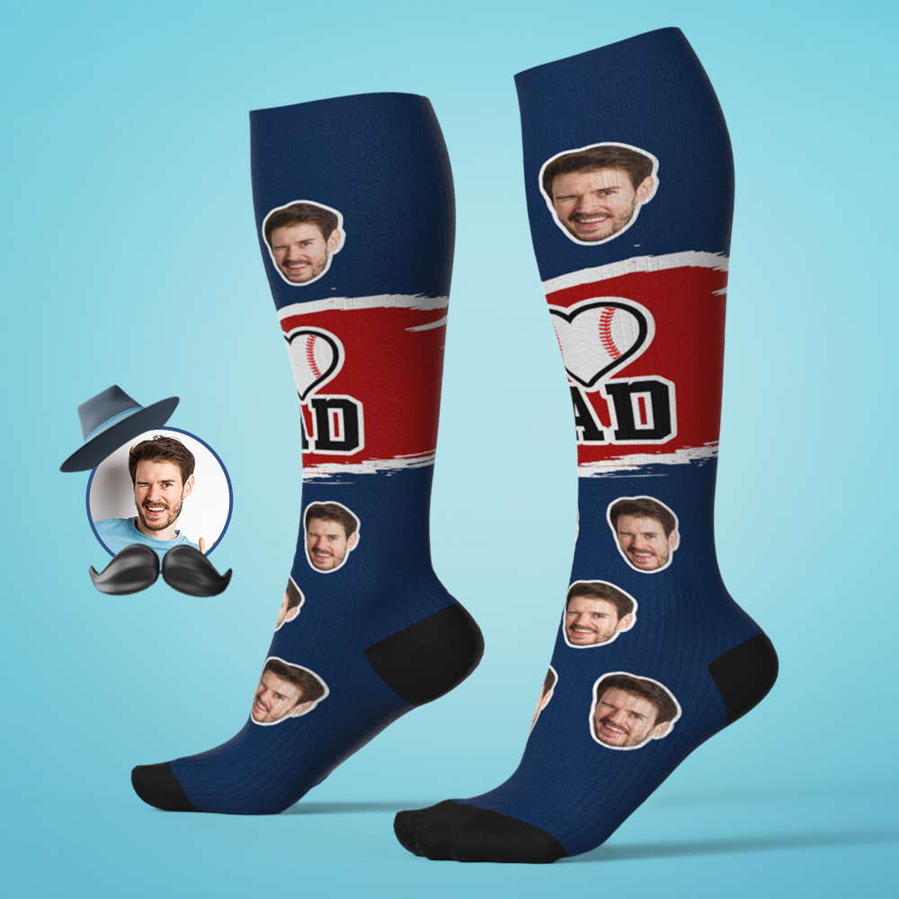 Custom I Heart Dad Knee High Socks Personalized Compression Father's Day Tournament Sport Team Baseball Softball Soccer - MyFaceSocksAU