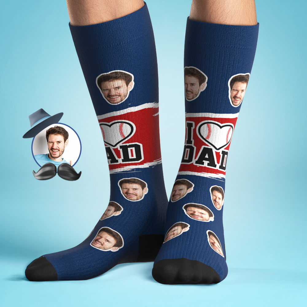 Custom I Heart Dad Knee High Socks Personalized Compression Father's Day Tournament Sport Team Baseball Softball Soccer - MyFaceSocksAU