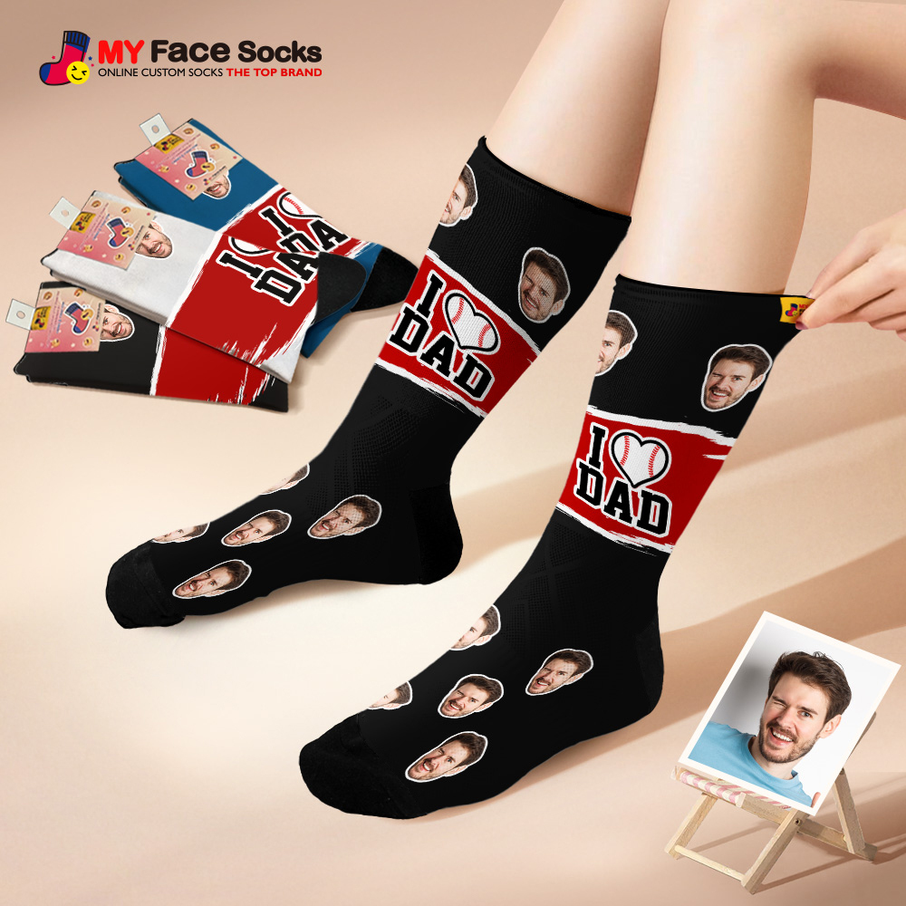 Custom Face Socks I Love Dad Breathable Add Pictures Colorful Photo Socks Gifts - MyFaceSocksAU