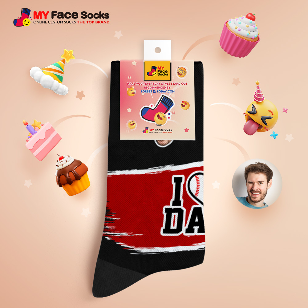 Custom Face Socks I Love Dad Breathable Add Pictures Colorful Photo Socks Gifts - MyFaceSocksAU