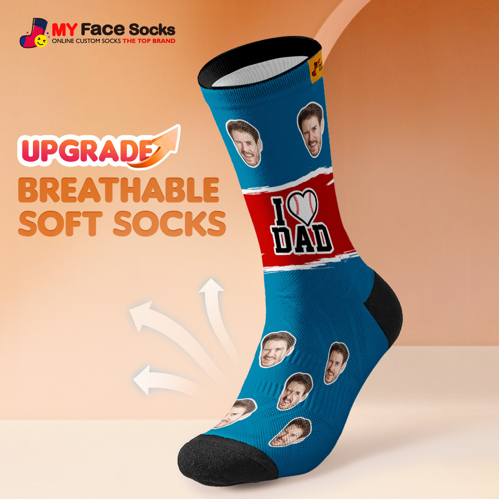 Custom Face Socks I Love Dad Breathable Add Pictures Colorful Photo Socks Gifts - MyFaceSocksAU