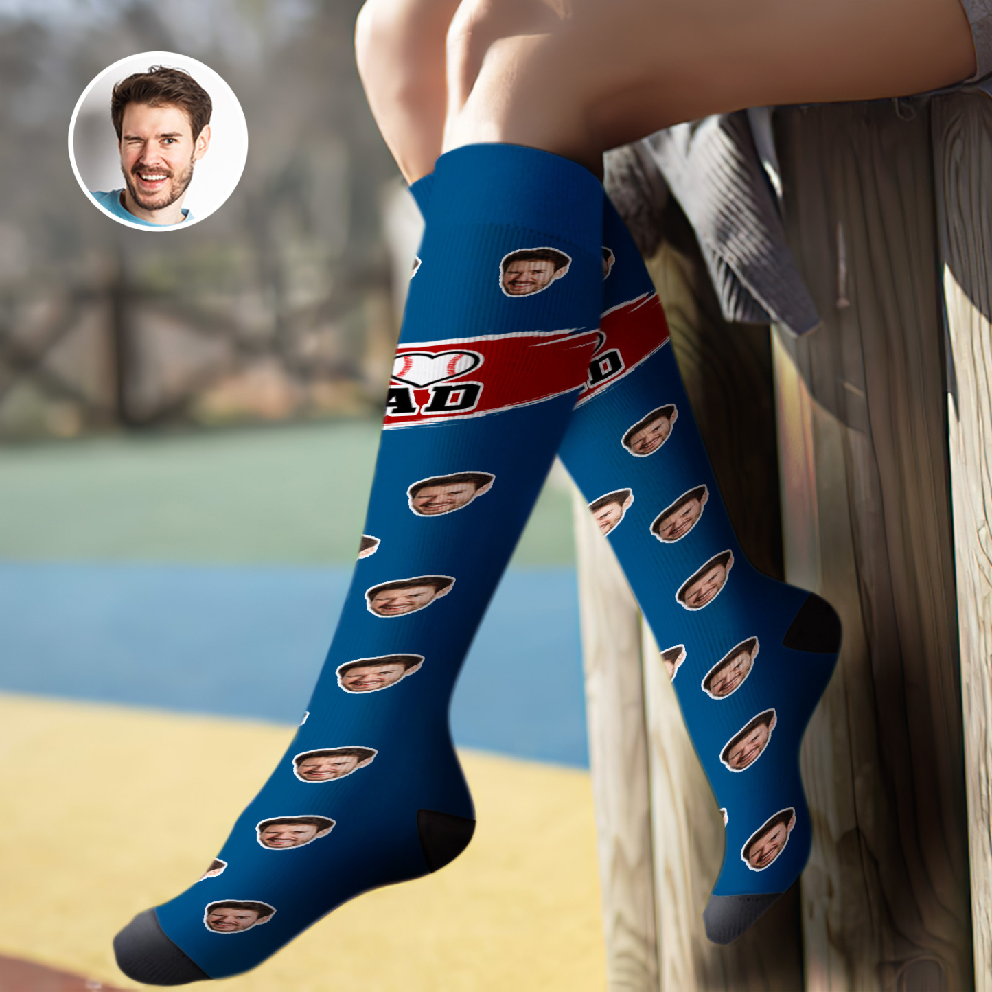 Custom Knee High Face Socks I Love Dad Summer Socks - Full Face MyFaceSocks - MyFaceSocksAU