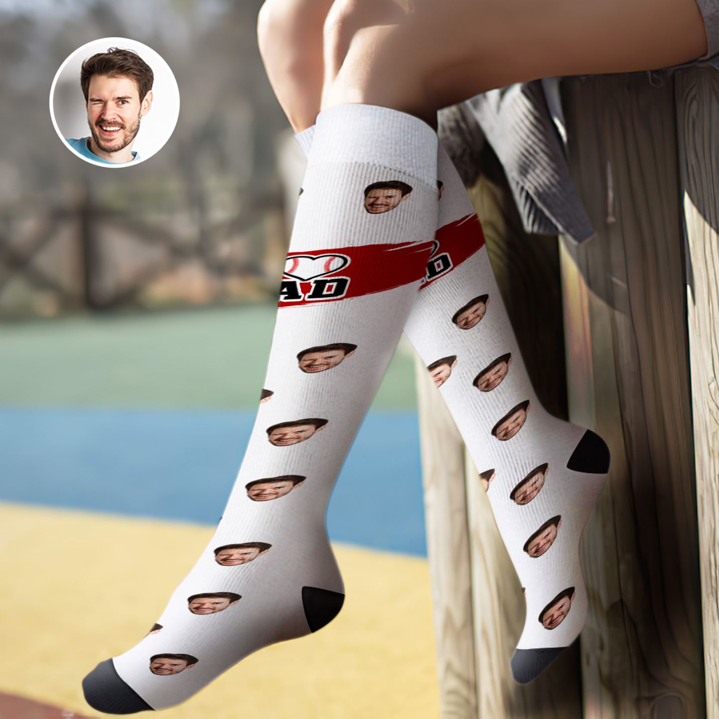 Custom Knee High Face Socks I Love Dad Summer Socks - Full Face MyFaceSocks - MyFaceSocksAU