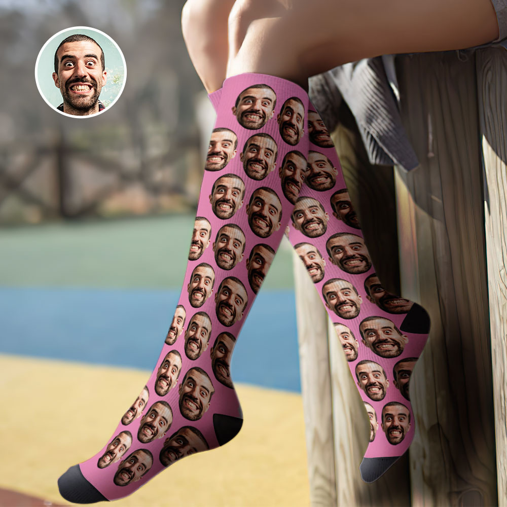 Custom Knee High Face Socks Summer Socks - Full Face Blue - MyFaceSocksAU