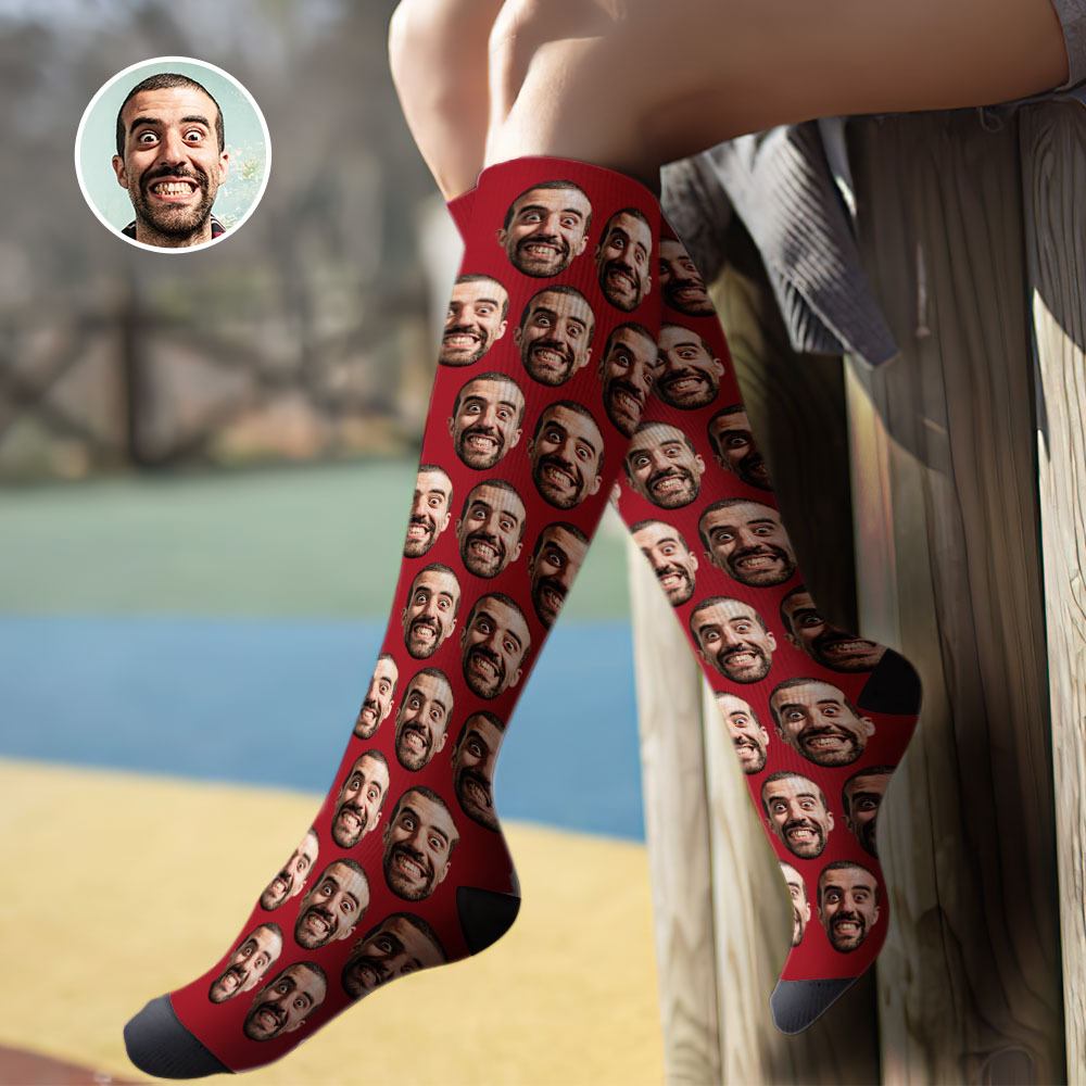 Custom Knee High Face Socks Summer Socks - Full Face Blue - MyFaceSocksAU