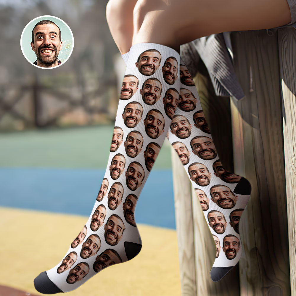 Custom Knee High Face Socks Summer Socks - Full Face Blue - MyFaceSocksAU