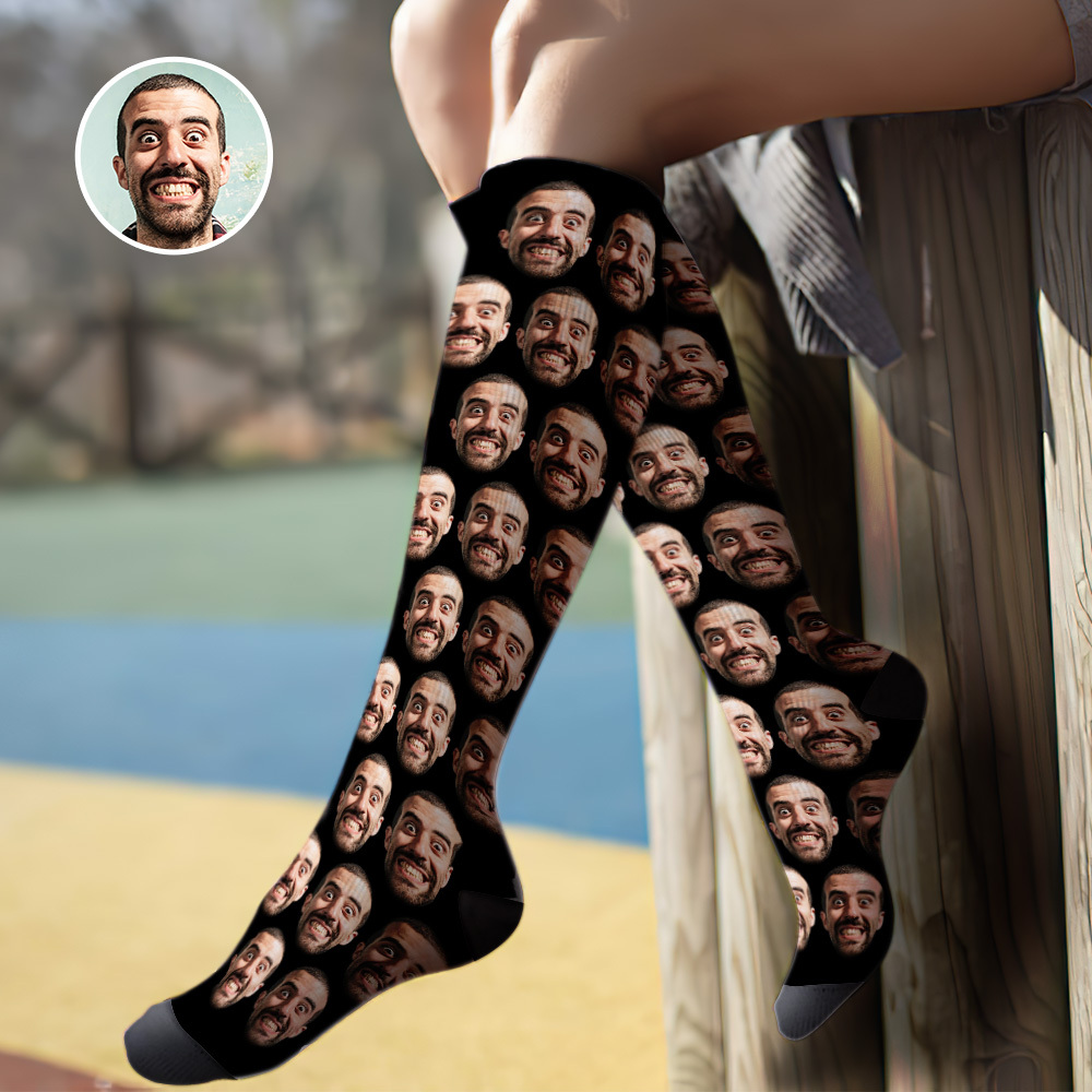 Custom Knee High Face Socks Summer Socks - Full Face Blue - MyFaceSocksAU