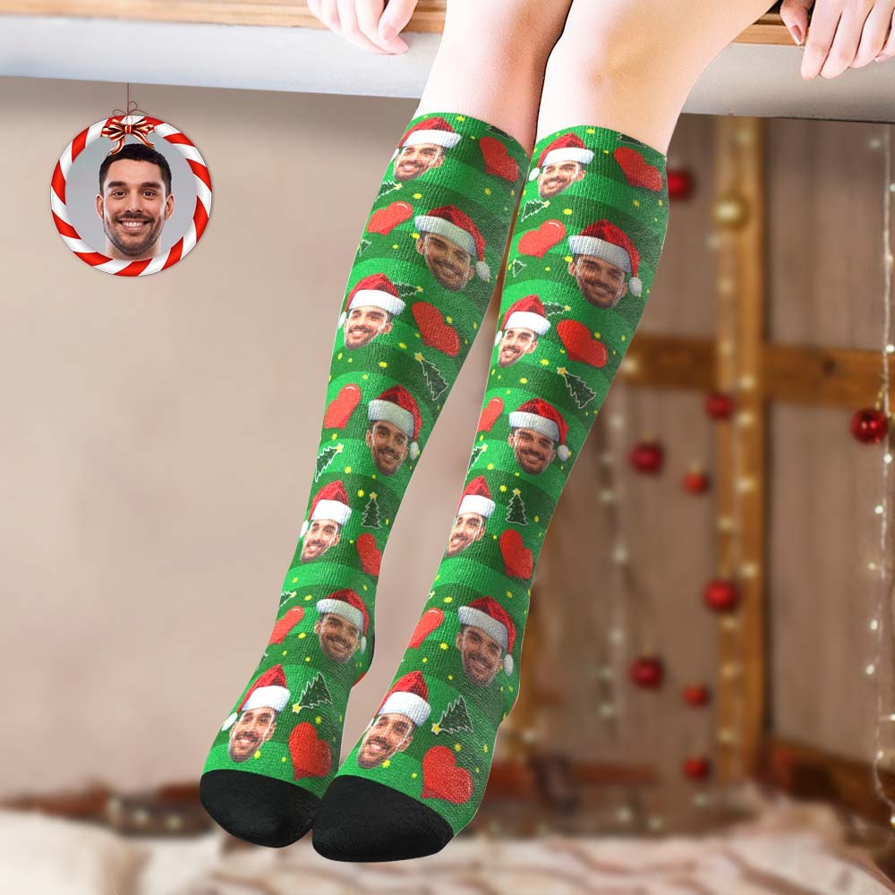 Custom Knee High Socks Personalized Face Christmas Socks Red Love - MyFaceSocksAu