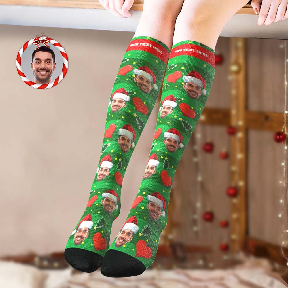 Custom Knee High Socks Personalized Face Christmas Socks Red Love - MyFaceSocksAu