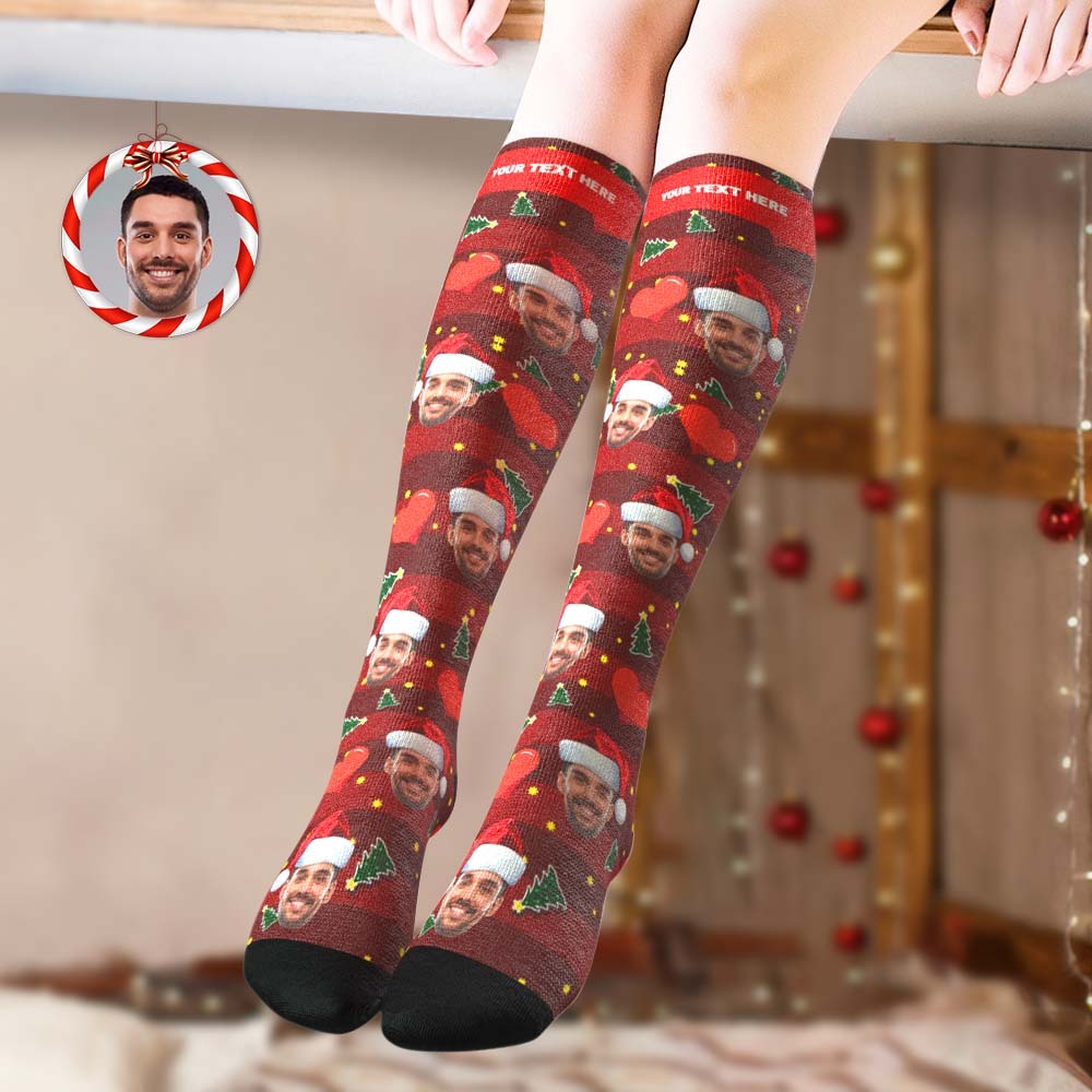 Custom Knee High Socks Personalized Face Christmas Socks Red Love - MyFaceSocksAu