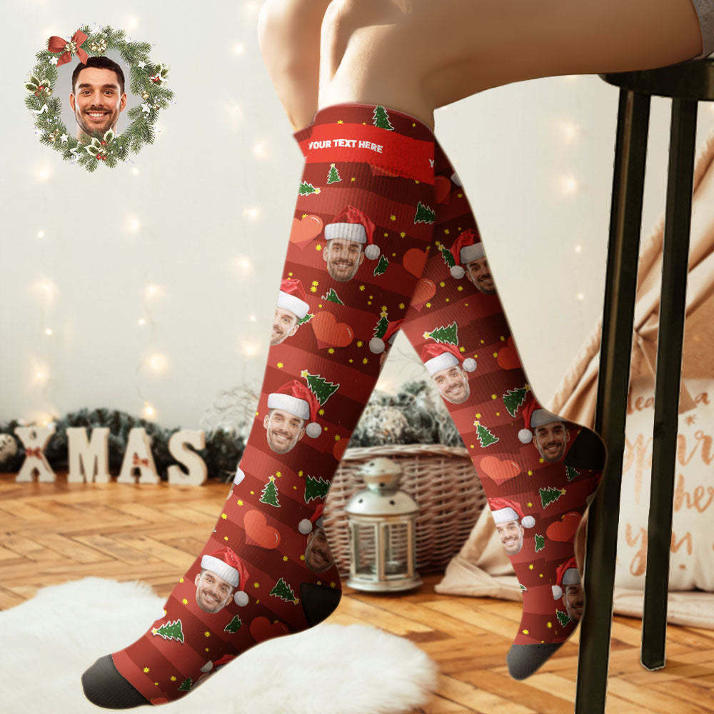 Custom Knee High Socks Personalized Face Christmas Socks Red Love - MyFaceSocksAu
